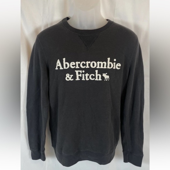 Abercrombie & Fitch Dark Gray Washed Black Crew Neck Sweatshirt Pullover Men’s S - Picture 1 of 15